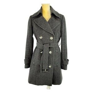 Marc New York Gray Wool Trench Coat Double Breasted Belted Women’s Size 6 Small